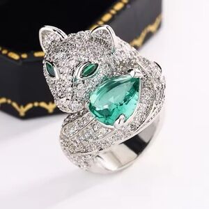 Panthere Diamond Green Crystal Silver Ring